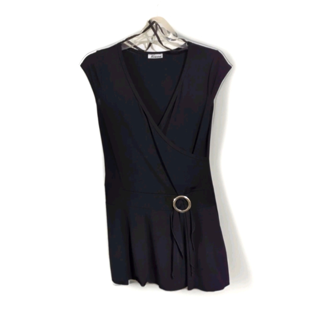 Mascara Black Ruffled Small Tunic Top Rayon Cap Sleeve